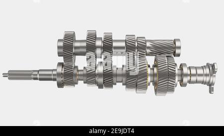 6 speed transmission isolated on background with mask. 3d rendering - illustration Stock Photo