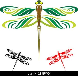 Dragonflies are three wings on a white background. Easy editable layered vector illustration.Insect Stock Vector