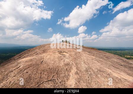 The mountain top of Pidurangala Rock. In Sri Lanka. Blue Sky daylight, panoramic view Stock Photo