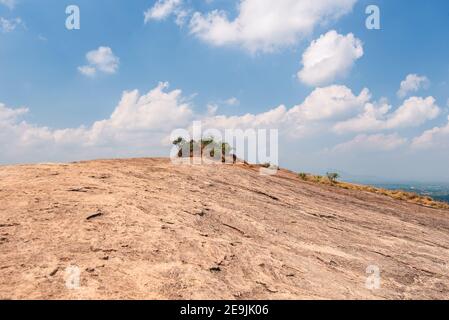 The mountain top of Pidurangala Rock. In Sri Lanka. Blue Sky daylight, panoramic view Stock Photo