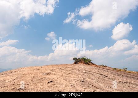 The mountain top of Pidurangala Rock. In Sri Lanka. Blue Sky daylight, panoramic view Stock Photo