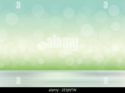 Abstract vector spring or summer defocused banner with dots of light. Natural background with blurred grass and sky and bokeh effect, mockup for advertising organic cosmetics or natural products, food Stock Vector
