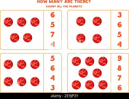 Count all planets Mars and write the correct number into box. Counting game for kids. Stock Vector