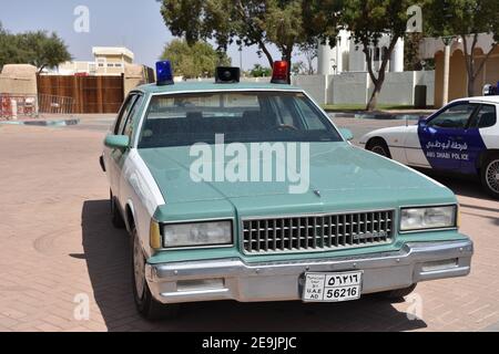 Classic Abu Dhabi Police Cars Exhibition in Al Ain City Stock Photo