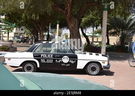 Classic Abu Dhabi Police Cars Exhibition in Al Ain City Stock Photo