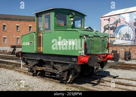 1944 English Electric battery locomotive at Manchester Museum of Science and Industry. Stock Photo