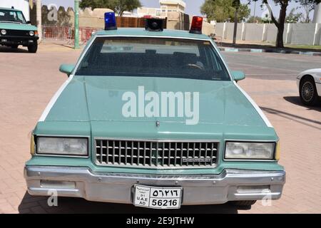 Classic Abu Dhabi Police Cars Exhibition in Al Ain City Stock Photo