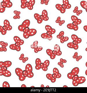 Bow red butterfly seamless pattern, vector hair decoration meme red bow white dot polka seamless pattern Stock Vector