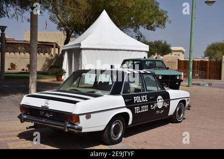 Classic Abu Dhabi Police Cars Exhibition in Al Ain City Stock Photo