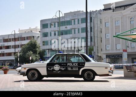 Classic Abu Dhabi Police Cars Exhibition in Al Ain City Stock Photo