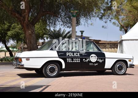 Classic Abu Dhabi Police Cars Exhibition in Al Ain City Stock Photo