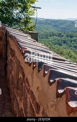 View over the battlements of the Wartburg near Eisenach to the Thuringian Forest Stock Photo
