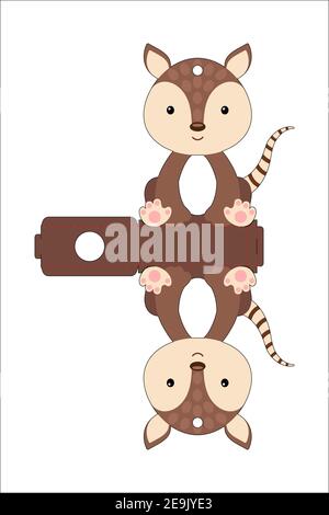 Cute easter egg holder armadillo template. Retail paper box for the easter egg. Printable color scheme. Laser cutting vector template. Stock Vector