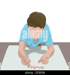 Student Writing Cartoon on illustration graphic vector Stock Vector