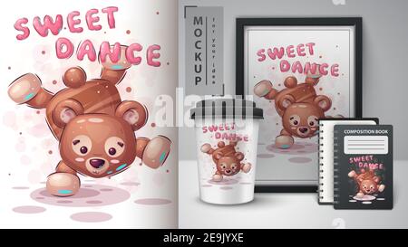 Bear dance - poster and merchandising. Stock Vector