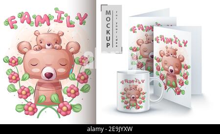 Family bear - poster and merchandising. Stock Vector