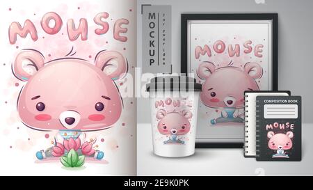 Cute mouse - poster and merchandising. Stock Vector