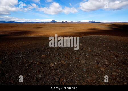 Langjökull (Icelandic for 'long glacier') is the second largest ice cap in Iceland after Vatnajökull. Central Iceland. Stock Photo