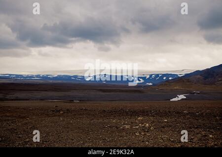 Langjökull (Icelandic for 'long glacier'), road F578, Iceland. Stock Photo