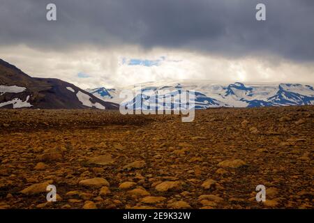 Langjökull (Icelandic for 'long glacier'), road F578, Iceland. Stock Photo