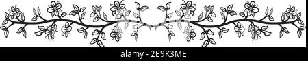 Vector illustration in black line on white background of a border of flowers. Stock Vector