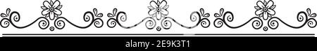 Vector illustration in black line on white background of a border of flowers. Stock Vector