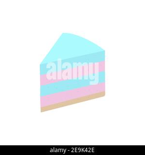Cake slice, wedding dessert, rose and blue. Icing on top. icon - Happy Birthday. Vector illustration. Culinary, pastry, pie, tart, Stock Vector
