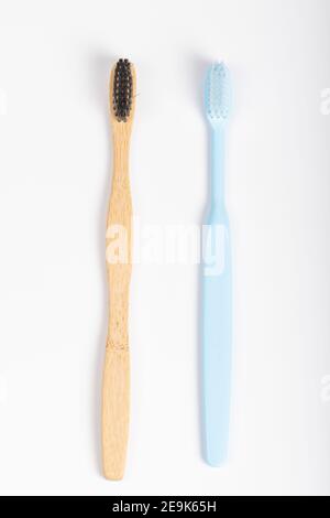 Bamboo toothbrush on white background Stock Photo