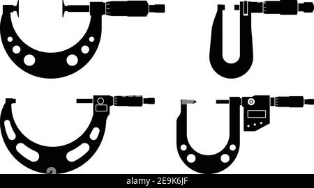 Set of micrometer icons. Measuring tools. Silhouette vector Stock Vector