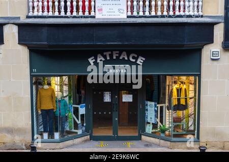 Chester; UK: Jan 29, 2021: The Fat Face store on Eastgate Street Stock Photo