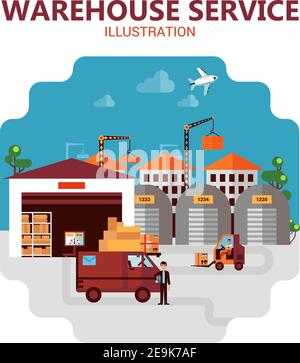 Warehouse service poster with scene of shipment of goods vector illustration Stock Vector