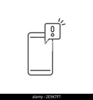 Mobile phone icon with exclamation mark icon, color, line, outline vector sign, linear style pictogram isolated on white. Symbol, logo illustration Stock Vector