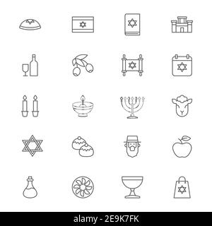 Judaism icons set, outline, glyph. filled vector symbol collection. Signs, logo illustration. Set includes icons as jewish holiday hanukkah, david sta Stock Vector
