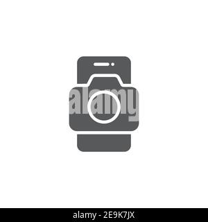 Mobile phone photography camera icon, color, line, outline vector sign, linear style pictogram isolated on white. Symbol, logo illustration Stock Vector