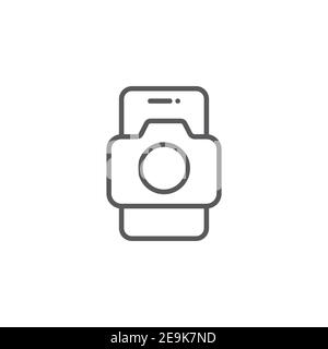 Mobile phone photography camera icon, color, line, outline vector sign, linear style pictogram isolated on white. Symbol, logo illustration Stock Vector