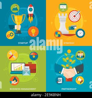 Entrepreneurship 2x2 design  concept set of startup business management partnership and strategy flat compositions vector illustration Stock Vector