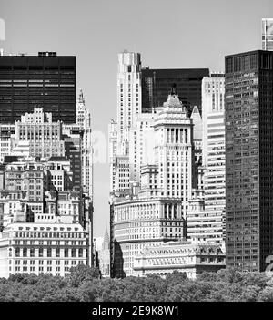 Black and white picture of Manhattan diverse architecture, New York City, USA. Stock Photo