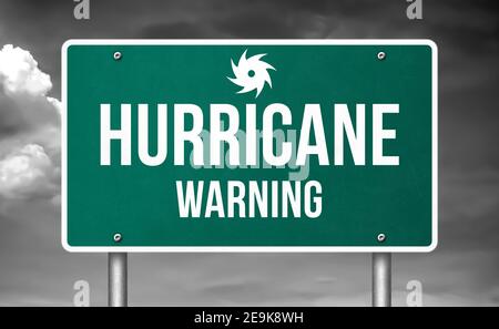 Hurricane warning road sign message Stock Photo