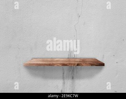 Wood shelves on concrete wall texture background with clipping path. Top view Stock Photo