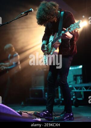 James Edward Bagshaw of Temples performing at the 2014 End of the Road festival at Larmer Tree Gardens in Dorset Stock Photo