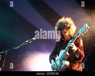 James Edward Bagshaw of Temples performing at the 2014 End of the Road festival at Larmer Tree Gardens in Dorset Stock Photo