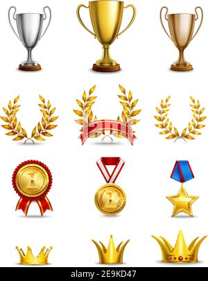 Ranking icons set of different size awards and medals isolated vector ...