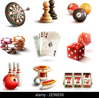 Free Vector  Realistic isolated and colored casino online games icon set  with equipments and attributes