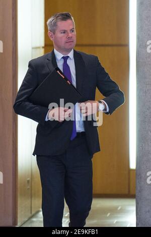 FILE PHOTO Edinburgh, Scotland, UK. 5th Feb, 2021. Former Scottish Cabinet Minister for Finance, Derek Mackay, speaks out a year on after resigned the day before he was due to give his budget speech due to the alleged schoolboy text scandal. Mr Mackay says he is wanting to help constituents. My Mackay has been absent from the Scottish Parliament since resigning as Minister. File photo info: Edinburgh, Scotland, UK. 10 October 2019, Scottish Parliament. Credit: Colin Fisher/Alamy Live News Stock Photo