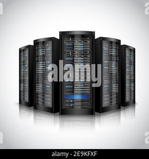 Network servers computer hardware technology decorative elements set vector illustration. Stock Vector