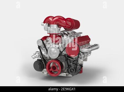 Car engine with shadow. 3D rendering. Side view Stock Photo - Alamy