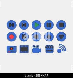 3D set of media icons .3D rendering isolated on grey background. Buttons of play, pause, rec, camera, video, wi-fi, movie, player Stock Photo