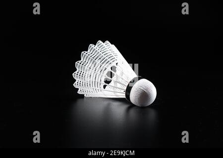 Badminton sport equipment on dark black background Stock Photo