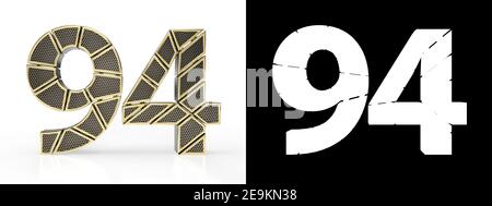 Gold number ninety-four (number 94) cut into perforated gold segments with alpha channel and shadow on white background. Front view. 3D illustration Stock Photo