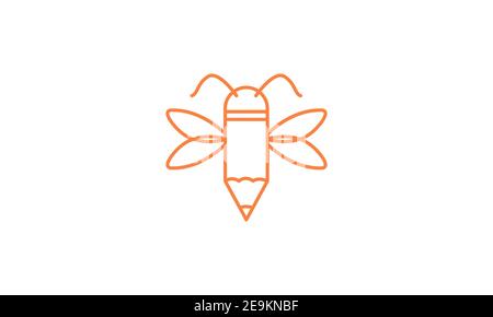 bee with pencil creative lines  logo vector icon symbol graphic design illustration Stock Vector